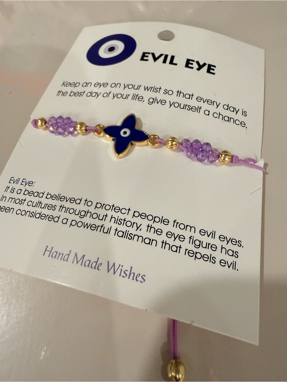 Evil Eye Bracelet with Purple Beads